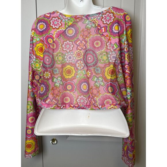 Tee 2 Sea Vintage Style Floral Mesh Long Sleeve Crop Top, XXL - Picture 4 of 9